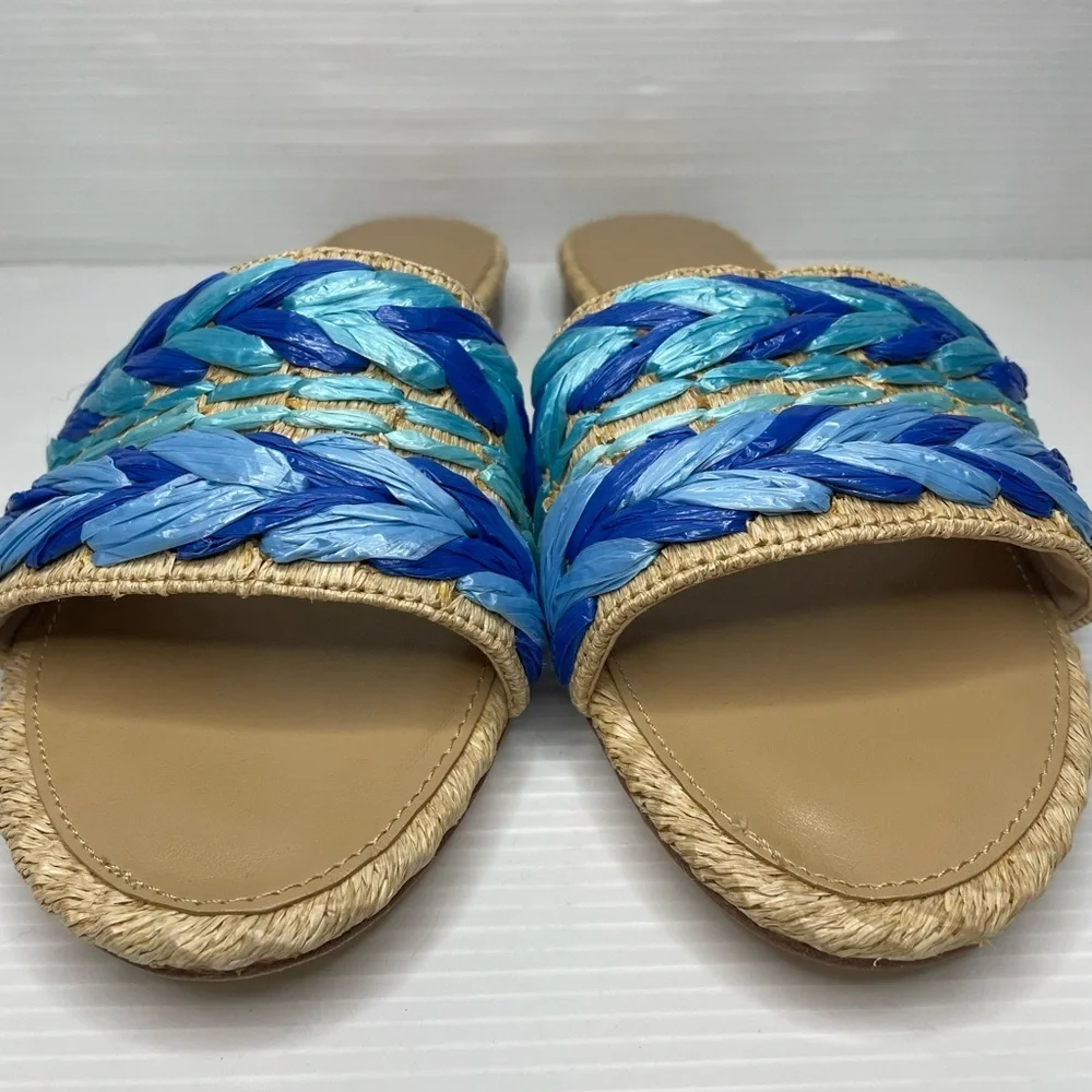 Talbots KERI RAFFIA SLIDES Blue Beachy Boho Size 9